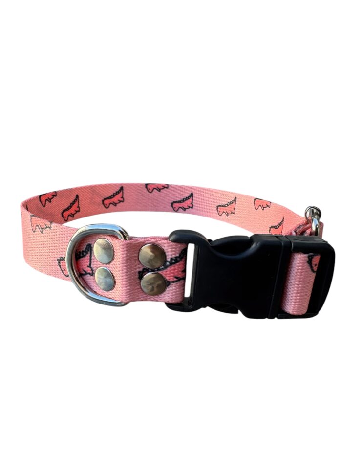 collar para perro, collar regulable, collar rosa, collar dinosaurio