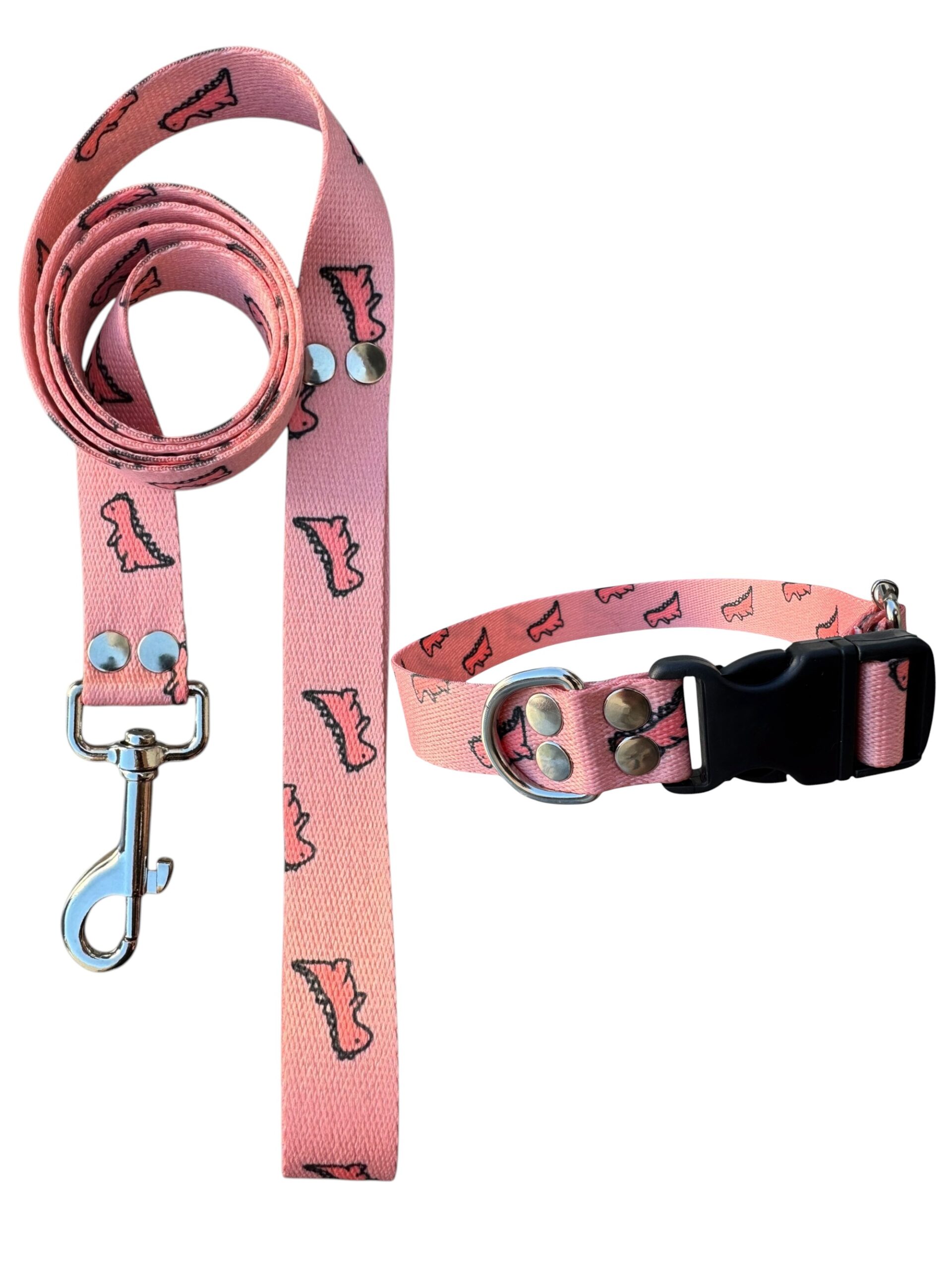 Photoroom_045_20241212_090726 (1) Collar Regulable Sublimado + Correa - Dino Rosa - Imagen 1